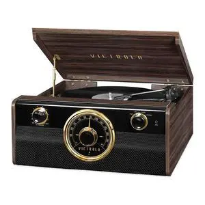 Metropolitan - 4-in-1 Bluetooth Record Player, Radio - Walnut | Wood music center plays vinyl, radio, Bluetooth and aux through built-in stereo speakers, RCA output, headphone jack Metropolitan - 4-in-1 Bluetooth Record Player, Radio - Walnut | Wood music center plays vinyl, radio, Bluetooth and aux through built-in stereo speakers, RCA output, headphone jack