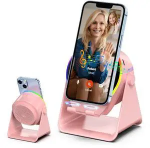 Wireless Induction Speaker,Bluetooth Speaker with Phone Stand | No Pairing Needed, RGB Light, Stereo Sound, 360° Adjustable Holder for iPhone/Android,Cool Tech Gift for Adults Teens(Pink) Wireless Induction Speaker,Bluetooth Speaker with Phone Stand | No Pairing Needed, RGB Light, Stereo Sound, 360° Adjustable Holder for iPhone/Android,Cool Tech Gift for Adults Teens(Pink)