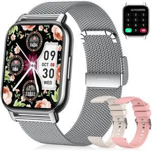 Smart Watch for Women(3 Bands), Fitness Tracker with Bluetooth Calls & AI Voice Control, 1.85 HD Screen, Heart Rate/SpO2 Monitor, Sleep Tracker, Compatible with Android iOS (Silver) Smart Watch for Women(3 Bands), Fitness Tracker with Bluetooth Calls & AI Voice Control, 1.85 HD Screen, Heart Rate/SpO2 Monitor, Sleep Tracker, Compatible with Android iOS (Silver)