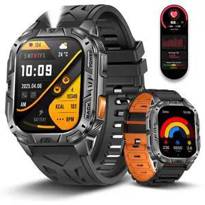 Military Smart Watch for Men with Flashlight (Answer/Make Calls) | 60 Days Battery/Heart Rate/Sleep Monitor/2.01" HD/IP68 Waterproof/100+ Sports Modes for Android iOS (2 Bands) Military Smart Watch for Men with Flashlight (Answer/Make Calls) | 60 Days Battery/Heart Rate/Sleep Monitor/2.01" HD/IP68 Waterproof/100+ Sports Modes for Android iOS (2 Bands)