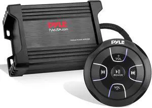 Waterproof Bluetooth Marine Amplifier Receiver - Weatherproof 2 Channel Wireless Amp for Stereo Speaker with 600 Watt Power, Wired RCA, AUX and MP3 Audio Input Cable - (Black) Waterproof Bluetooth Marine Amplifier Receiver - Weatherproof 2 Channel Wireless Amp for Stereo Speaker with 600 Watt Power, Wired RCA, AUX and MP3 Audio Input Cable - (Black)