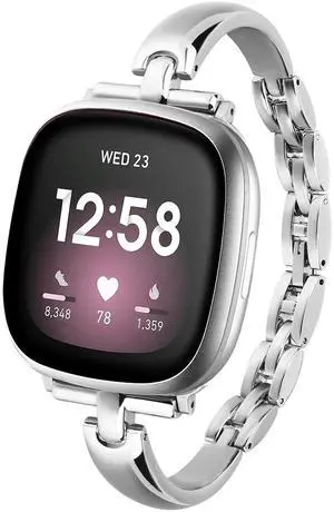 Silm Metal Band Compatible with Fitbit Versa 4/Fitbit Sense 2,Silver | Band Cute Women, Bling Jewelry Strap Replacement Compatible for Fitbit Sense/Versa 3 Women Silm Metal Band Compatible with Fitbit Versa 4/Fitbit Sense 2,Silver | Band Cute Women, Bling Jewelry Strap Replacement Compatible for Fitbit Sense/Versa 3 Women