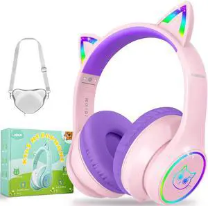 Kids Bluetooth Headphones,Over Ear Kids Headphones Wireless with Mic 50H Playtime Colorful LED Lights AUX Cord 94dB Safe Volume Limited Foldable Design for Boy Girl Travel/School/iPad Kids Bluetooth Headphones,Over Ear Kids Headphones Wireless with Mic 50H Playtime Colorful LED Lights AUX Cord 94dB Safe Volume Limited Foldable Design for Boy Girl Travel/School/iPad