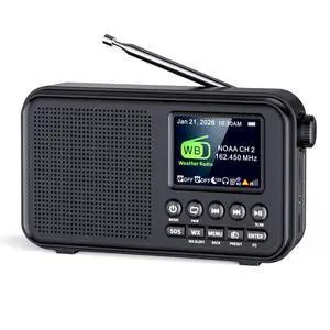 Portable FM Radio with Bluetooth, NOAA Weather Alert, Black | 2.4" Color Display, 40 Preset, 8W Clear Sound, 3000mAh Rechargeable, Sleep Timer, MicroSD Playback, Headphone Jack, Home Portable FM Radio with Bluetooth, NOAA Weather Alert, Black | 2.4" Color Display, 40 Preset, 8W Clear Sound, 3000mAh Rechargeable, Sleep Timer, MicroSD Playback, Headphone Jack, Home