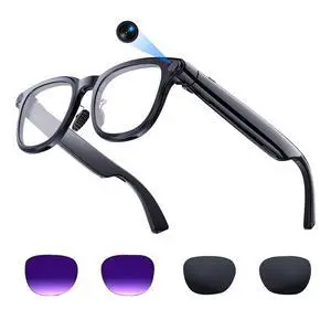 AI Smart Glasses with 4k Camera for Travel & Daily Use, Bluetooth Audio Sunglasses with Open-Ear Speakers, Hands-Free Calling&Vlogging, Real Time Translation (Matt Black) AI Smart Glasses with 4k Camera for Travel & Daily Use, Bluetooth Audio Sunglasses with Open-Ear Speakers, Hands-Free Calling&Vlogging, Real Time Translation (Matt Black)