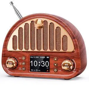 Vintage FM Radio with NOAA Weather Alert, Bluetooth Clock Radio | Rechargeable Tabletop Design for Bedroom and Home, 2" Color Display, Dual Alarm, microSD, AUX, 40 FM + 7 Weather Presets Vintage FM Radio with NOAA Weather Alert, Bluetooth Clock Radio | Rechargeable Tabletop Design for Bedroom and Home, 2" Color Display, Dual Alarm, microSD, AUX, 40 FM + 7 Weather Presets
