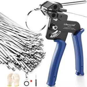 Metal Zip Ties Tool, Stainless Steel Zip Tie Gun with Built-in Cutter, Adjustable Fastening Cutting Zip Tie Tool with 100pcs 11.8in Self-Locking Stainless Steel Zip Ties, Zip Tie Organizer and Gloves Metal Zip Ties Tool, Stainless Steel Zip Tie Gun with Built-in Cutter, Adjustable Fastening Cutting Zip Tie Tool with 100pcs 11.8in Self-Locking Stainless Steel Zip Ties, Zip Tie Organizer and Gloves