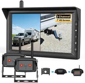 7" Dual Wireless RV Backup Camera System: 2 Cams for Full Surround View, Plug & Play, 1080P HD Monitor, Night Vision & Wide Angle to Eliminate Blind Spots for Trailers, Campers, Motorhomes 7" Dual Wireless RV Backup Camera System: 2 Cams for Full Surround View, Plug & Play, 1080P HD Monitor, Night Vision & Wide Angle to Eliminate Blind Spots for Trailers, Campers, Motorhomes