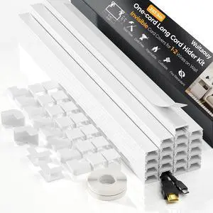 Cord Hider, 283.5in Cord Covers for 1-2 Wires on Wall, Paintable Wire Hider Wire Covers for Cords on Walls, Easy Set-up Cable Hider Cable Raceway to Hide Wires along Wall, W0.59 H0.4in, White Cord Hider, 283.5in Cord Covers for 1-2 Wires on Wall, Paintable Wire Hider Wire Covers for Cords on Walls, Easy Set-up Cable Hider Cable Raceway to Hide Wires along Wall, W0.59 H0.4in, White