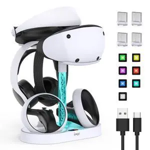 RGB Charging Stand & Storage Station for PlayStation VR2 - White | Fast PS5 VR2 Controller Charger Dock, Multifunctional Charging Station for PSVR2 Headset Accessories, 10 RGB Light of Memory RGB Charging Stand & Storage Station for PlayStation VR2 - White | Fast PS5 VR2 Controller Charger Dock, Multifunctional Charging Station for PSVR2 Headset Accessories, 10 RGB Light of Memory