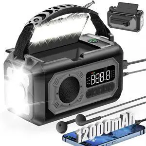 12000mAh Emergency Weather Radio, Hand Crank Solar Radio Portable AM/FM/NOAA Radio with 2 Solar Panels 3 Charging Methods SOS Alarm 3 Mode Flashlight Phone Charger Compass Reading Lamp 12000mAh Emergency Weather Radio, Hand Crank Solar Radio Portable AM/FM/NOAA Radio with 2 Solar Panels 3 Charging Methods SOS Alarm 3 Mode Flashlight Phone Charger Compass Reading Lamp