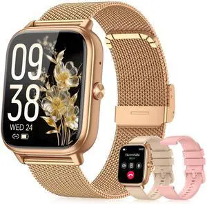 Smart Watch for Women Men- 1000mAh Battery Answer/Make Call, Fitness Step Tracker Watch with Sleep Monitor/Activity Counter/110+ Sport Mode for Andriod iPhone iOS Compatible - 3 Straps, Golden Smart Watch for Women Men- 1000mAh Battery Answer/Make Call, Fitness Step Tracker Watch with Sleep Monitor/Activity Counter/110+ Sport Mode for Andriod iPhone iOS Compatible - 3 Straps, Golden