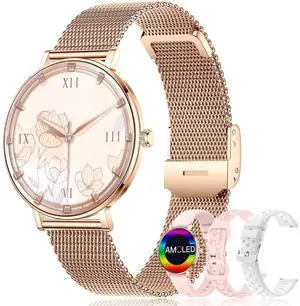 Smart Watches for Women,1.32'' AMOLED Ultra-Thin Smart Watch with Bluetooth Make/Answer Call,Heart Rate/SpO2/Sleep Tracker,120+ Sport Modes IP68 Fitness Watch Android/iOS Compatible,4 Straps,Rose Gold Smart Watches for Women,1.32'' AMOLED Ultra-Thin Smart Watch with Bluetooth Make/Answer Call,Heart Rate/SpO2/Sleep Tracker,120+ Sport Modes IP68 Fitness Watch Android/iOS Compatible,4 Straps,Rose Gold