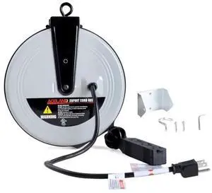 25 FT Retractable Extension Cord Reel with 3 Electrical Outlets, 16AWG/3C SJTW Power Cord for Indoor & Outdoor Use, UL Listed 25 FT Retractable Extension Cord Reel with 3 Electrical Outlets, 16AWG/3C SJTW Power Cord for Indoor & Outdoor Use, UL Listed