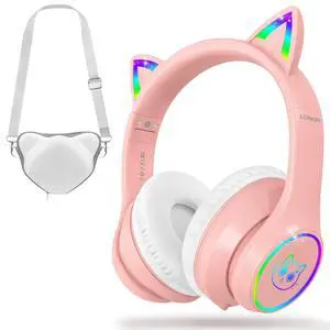 Bluetooth 5.4 Kids Headphones with Case - RGB LED Light Up Cat Ears Foldable Adjustable Over Ear Headphone Support Wireless or 3.5mm Wired Mode for Toddler & Girls & Boys Teens Bluetooth 5.4 Kids Headphones with Case - RGB LED Light Up Cat Ears Foldable Adjustable Over Ear Headphone Support Wireless or 3.5mm Wired Mode for Toddler & Girls & Boys Teens