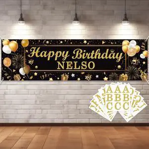 Personalized Birthday Banner Happy Birthday Party Decoration Custom DIY Black Gold Birthday Party Backdrop with Name Alphabet Letter Sticker Happy Birthday Sign Party Supplies for Men Women Personalized Birthday Banner Happy Birthday Party Decoration Custom DIY Black Gold Birthday Party Backdrop with Name Alphabet Letter Sticker Happy Birthday Sign Party Supplies for Men Women