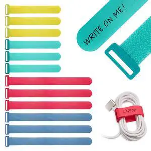 Write On! Cinch Straps - Assorted 12-Pack | Colorful Hook and Loop Cord Organizer Straps for Office Desk Accessories to Organize and Label Cable Management Write On! Cinch Straps - Assorted 12-Pack | Colorful Hook and Loop Cord Organizer Straps for Office Desk Accessories to Organize and Label Cable Management