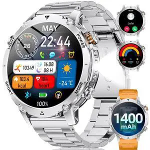 Military Smart Watches for Men,1400mAh Battery Smart Watch with Flashlight,1.7" HD Screen 5ATM Waterproof Fitness Tracker Smartwatch with 110+ Sport Modes,for iOS Android(2 Bands/Silver) Military Smart Watches for Men,1400mAh Battery Smart Watch with Flashlight,1.7" HD Screen 5ATM Waterproof Fitness Tracker Smartwatch with 110+ Sport Modes,for iOS Android(2 Bands/Silver)