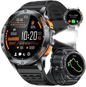 GPS Smart Watch for Men, 1.43'' AMOLED Always on Display, LED Flashlight/Compass/45 Days Battery/IP68 Waterproof Smartwatch, 100+ Sport Mode, Rugged Smart Watches for Android iOS, Black Orange GPS Smart Watch for Men, 1.43'' AMOLED Always on Display, LED Flashlight/Compass/45 Days Battery/IP68 Waterproof Smartwatch, 100+ Sport Mode, Rugged Smart Watches for Android iOS, Black Orange