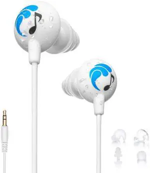 Sport Waterproof Swimming Headphones, Short Cord, 11 Eartips | 100% waterproof, low-drag short cord, 11 pairs eartips in 4 styles, watertight fit, zip case Sport Waterproof Swimming Headphones, Short Cord, 11 Eartips | 100% waterproof, low-drag short cord, 11 pairs eartips in 4 styles, watertight fit, zip case