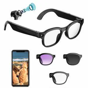 AI Smart Glasses with Camera, 8MP Bluetooth Camera Glasses for Men Women | 4K Video Recording Sunglasses w/ AI Assistant, Real Time Translation, Open-Ear Audio, Object Recognition for Travel (3 lenses AI Smart Glasses with Camera, 8MP Bluetooth Camera Glasses for Men Women | 4K Video Recording Sunglasses w/ AI Assistant, Real Time Translation, Open-Ear Audio, Object Recognition for Travel (3 lenses