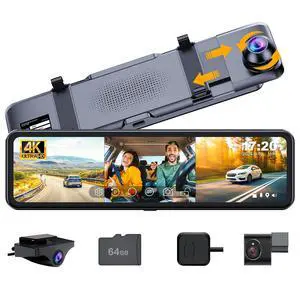 3 Channel Mirror Dash Cam with Front 4K, in-Cabin & Rear 1080P Cameras, Enhanced Night Vision, G-Sensor & Parking Monitor, 64GB Card Included, Triple Rear View Mirror Camera for Cars & Trucks 3 Channel Mirror Dash Cam with Front 4K, in-Cabin & Rear 1080P Cameras, Enhanced Night Vision, G-Sensor & Parking Monitor, 64GB Card Included, Triple Rear View Mirror Camera for Cars & Trucks
