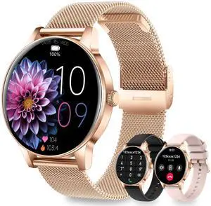 Smart Watches for Women, 1.27" HD Round 3 Bands Rosegold | Fitness Tracker for Android Phones & iPhones, Answer/Make Calls, Sleep Monitor, IP68 Waterproof, 110+ Sport Modes Smart Watches for Women, 1.27" HD Round 3 Bands Rosegold | Fitness Tracker for Android Phones & iPhones, Answer/Make Calls, Sleep Monitor, IP68 Waterproof, 110+ Sport Modes