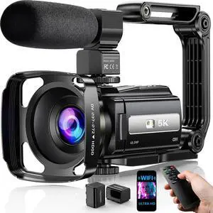 Video Camera, 5K Camcorder UHD 48MP WiFi Vlogging Camera for YouTube IR Night Vision Anti-Shake 16X Digital Zoom 3 Touch Screen Camera with Microphone,Handheld Stabilizer,Lens Hood,Remote,2 Batteries Video Camera, 5K Camcorder UHD 48MP WiFi Vlogging Camera for YouTube IR Night Vision Anti-Shake 16X Digital Zoom 3 Touch Screen Camera with Microphone,Handheld Stabilizer,Lens Hood,Remote,2 Batteries