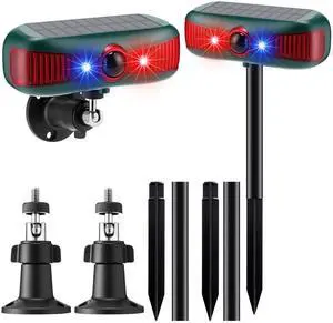2 Pcs Solar Outdoor Alarm Motion Sensor 129dB Security Siren Ultrasonic Detector Strobe Light, 4 Modes Animal Deterrent Waterproof Alarm for Home, Farm (Red) 2 Pcs Solar Outdoor Alarm Motion Sensor 129dB Security Siren Ultrasonic Detector Strobe Light, 4 Modes Animal Deterrent Waterproof Alarm for Home, Farm (Red)