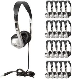 Stereo School Headphone W/Leatherette Ear Cushion (Pack of 20), black/silver Stereo School Headphone W/Leatherette Ear Cushion (Pack of 20), black/silver