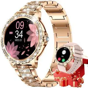 Smart Watch for Women Diamond, Bluetooth Calls, 1.32-inch HD Screen Round Fitness Tracker with Menstrual Cycle/Sleep/Heart Rate Monitor, 100+ Sports Mode, Android/iOS Phone, Rose Pink Smart Watch for Women Diamond, Bluetooth Calls, 1.32-inch HD Screen Round Fitness Tracker with Menstrual Cycle/Sleep/Heart Rate Monitor, 100+ Sports Mode, Android/iOS Phone, Rose Pink