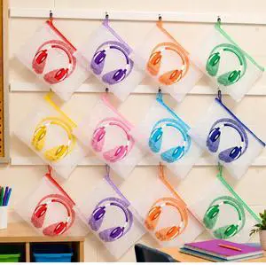 32 Pack Classroom Headphone Bags Headphone Storage 13.2 x 9.45 Inch Clear Mesh Zipper Pouch Bags Colorful Organizer Holder for Classroom Library Back to School Organization 32 Pack Classroom Headphone Bags Headphone Storage 13.2 x 9.45 Inch Clear Mesh Zipper Pouch Bags Colorful Organizer Holder for Classroom Library Back to School Organization