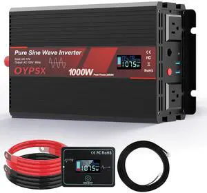1000W Power Inverter 12V to 110V 120V AC Pure Sine Wave Inverter for RV Truck Camping,Outdoor Off-Grid Power Converter with LCD Display,Wired Controller,AC Outlets USB Ports (12V-1000Watt) 1000W Power Inverter 12V to 110V 120V AC Pure Sine Wave Inverter for RV Truck Camping,Outdoor Off-Grid Power Converter with LCD Display,Wired Controller,AC Outlets USB Ports (12V-1000Watt)