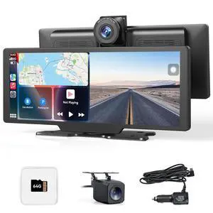 10" Portable Carplay Screen for Apple CarPlay&Android Auto,4K Dash Camera | Wireless Carplay with 4K Dash Cam/1080P Backup Cam/Voice Control/GPS Navigation/OTA Update/Mirror Link/Bluetooth 5.0/AUX/FM 10" Portable Carplay Screen for Apple CarPlay&Android Auto,4K Dash Camera | Wireless Carplay with 4K Dash Cam/1080P Backup Cam/Voice Control/GPS Navigation/OTA Update/Mirror Link/Bluetooth 5.0/AUX/FM