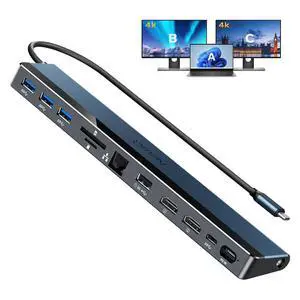 USB C Docking Station with Dual HDMI 4K, 100W PD-in, 12-in-1 Laptop Dock for Windows, MacBook, Chromebook USB C Docking Station with Dual HDMI 4K, 100W PD-in, 12-in-1 Laptop Dock for Windows, MacBook, Chromebook