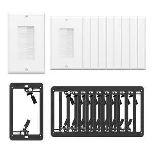 Brush Wall Plate with Mounting Bracket 10-Pack | Single Gang Cable Pass Through Wall Cover, Low Voltage Cord Hider, Wall Mount TV & Home Theater System, White+Black Brush Wall Plate with Mounting Bracket 10-Pack | Single Gang Cable Pass Through Wall Cover, Low Voltage Cord Hider, Wall Mount TV & Home Theater System, White+Black