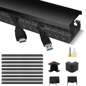 Cable Raceway Kit, Cable Management System Open Slot Wiring Raceway Duct with Cover, On-Wall Concealer Organizer for Cable Pass to Hide Wires Cords for TVs, Computers - 9x15.4inch, Black Cable Raceway Kit, Cable Management System Open Slot Wiring Raceway Duct with Cover, On-Wall Concealer Organizer for Cable Pass to Hide Wires Cords for TVs, Computers - 9x15.4inch, Black