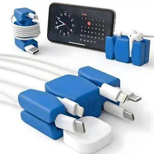 Silicone & Steel Weighted Cord Holder for Nightstand. Travel Phone Charger Organizer. Useful iPhone Accessory. Small Gift for Guys, College Students. Tech Gadget for Teens, Men. Blue Silicone & Steel Weighted Cord Holder for Nightstand. Travel Phone Charger Organizer. Useful iPhone Accessory. Small Gift for Guys, College Students. Tech Gadget for Teens, Men. Blue