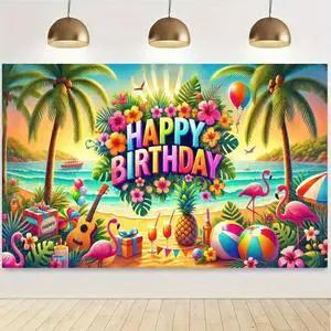 Tropical Flamingo Birthday Banner 71x43 Inch Polyester | Polyester, Tropical Beach Flamingo Happy Birthday Backdrop Banner for Garden, Yard, Wall, Living Tropical Flamingo Birthday Banner 71x43 Inch Polyester | Polyester, Tropical Beach Flamingo Happy Birthday Backdrop Banner for Garden, Yard, Wall, Living