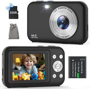Digital Camera, Kids Camera with 32GB Card, FHD 1080P 44MP Vlogging Camera, 16X Zoom Point and Shoot Digital Camera Compact Portable Rechargeable Cameras for Teens Boys Girls Students Seniors-Black Digital Camera, Kids Camera with 32GB Card, FHD 1080P 44MP Vlogging Camera, 16X Zoom Point and Shoot Digital Camera Compact Portable Rechargeable Cameras for Teens Boys Girls Students Seniors-Black