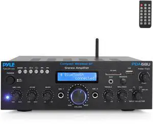 Bluetooth Power Amplifier - 200W Dual Channel Stereo Receiver w/ Easy Karaoke - Mic In w/ Echo, USB-A mp3 Player, Aux, RCA - PDA6BU.7 Bluetooth Power Amplifier - 200W Dual Channel Stereo Receiver w/ Easy Karaoke - Mic In w/ Echo, USB-A mp3 Player, Aux, RCA - PDA6BU.7