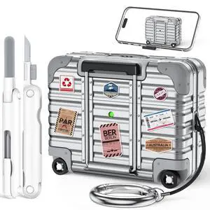 for AirPods Pro 3 Case 2025 with Lock and Phone Stand,Silver | Cute Funny Suitcase Design Hard Protection Cover for AirPods Pro 3rd Generation with Cleaner Kit & Keychain,for Women Men for AirPods Pro 3 Case 2025 with Lock and Phone Stand,Silver | Cute Funny Suitcase Design Hard Protection Cover for AirPods Pro 3rd Generation with Cleaner Kit & Keychain,for Women Men