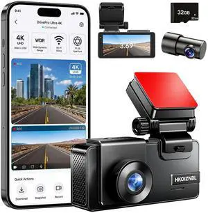 4K+2.5K Dual Dash Cam Front Rear F1.4 Night Vision Dash Camera | 3.69" LCD, 32GB, 5.8G WiFi. 24/7 parking monitor with G-Sensor auto-lock. Loop recording. WDR. 170° wide, -4°F~185°F 4K+2.5K Dual Dash Cam Front Rear F1.4 Night Vision Dash Camera | 3.69" LCD, 32GB, 5.8G WiFi. 24/7 parking monitor with G-Sensor auto-lock. Loop recording. WDR. 170° wide, -4°F~185°F