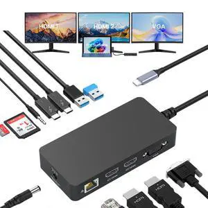 2026 New Surface Thunderbolt 4 Dock Triple Displays 4K HDMI*2+VGA, 12 in 1 Surface Pro Docking Station with Power Adapter for Surface Pro 11/10/9/8/X/7/6/5/4/3, Surface Laptop, Surface Book Go 2026 New Surface Thunderbolt 4 Dock Triple Displays 4K HDMI*2+VGA, 12 in 1 Surface Pro Docking Station with Power Adapter for Surface Pro 11/10/9/8/X/7/6/5/4/3, Surface Laptop, Surface Book Go
