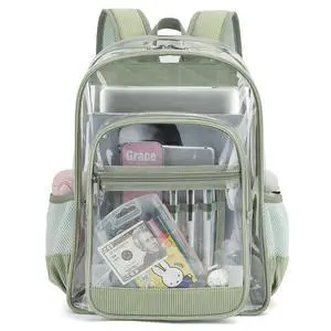 Corduroy Clear Backpack for Girls Women, Heavy Duty Transparent School Backpack PVC See Through College Bookbag (Green) Corduroy Clear Backpack for Girls Women, Heavy Duty Transparent School Backpack PVC See Through College Bookbag (Green)