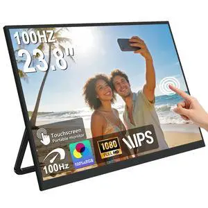 23.8" Large Portable Touchscreen Monitor, 1080P 100Hz FHD 100% sRGB USB-C HDMI Home Gaming Second Monitor Speakers w/120°Stand & VESA Travel Monitor for Laptop, MacBook, PC, Phone, Tablet, Switch 23.8" Large Portable Touchscreen Monitor, 1080P 100Hz FHD 100% sRGB USB-C HDMI Home Gaming Second Monitor Speakers w/120°Stand & VESA Travel Monitor for Laptop, MacBook, PC, Phone, Tablet, Switch