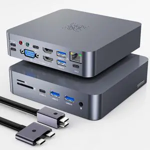 18-in-2 MacBook Docking Station Dual 4K Monitor for M1-M5 Pro/Max, USB C Docking Station with 100W Power Delivery, MacBook Dock with 2 HDMI, VGA, 6 USB, 1Gbps RJ45, USB 3.0 SD/TF, Audio 18-in-2 MacBook Docking Station Dual 4K Monitor for M1-M5 Pro/Max, USB C Docking Station with 100W Power Delivery, MacBook Dock with 2 HDMI, VGA, 6 USB, 1Gbps RJ45, USB 3.0 SD/TF, Audio