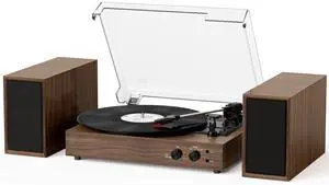 Vinyl Record Player with External Speakers, Vintage 3-Speed Turntable with Dual Speakers, Bluetooth Music Playback, MP3 PC Recoding, AUX Input Headphone Jack and RCA Out, Classic Walnut Vinyl Record Player with External Speakers, Vintage 3-Speed Turntable with Dual Speakers, Bluetooth Music Playback, MP3 PC Recoding, AUX Input Headphone Jack and RCA Out, Classic Walnut