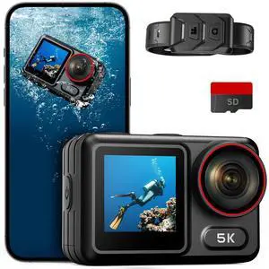 5K30FPS Waterproof Action Camera with 64GB Card, IPX7 & 34FT Underwater Cameras, EIS 2.0 Stabilization, 2.4" Touch Screen, 2x1350mAh Batteries for Diving, Cycling, Outdoor Sports 5K30FPS Waterproof Action Camera with 64GB Card, IPX7 & 34FT Underwater Cameras, EIS 2.0 Stabilization, 2.4" Touch Screen, 2x1350mAh Batteries for Diving, Cycling, Outdoor Sports