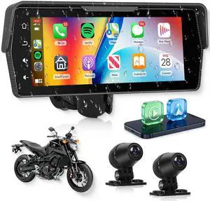 6.86 Inch Motorcycle Carplay GPS Navigation System, Android Auto Portable CarPlay Screen for Motorcycle, Dual Camera Video Recording, Dual Bluetooth Car Play Moto, Si-ri, Goo-gle Assistant, EQ 6.86 Inch Motorcycle Carplay GPS Navigation System, Android Auto Portable CarPlay Screen for Motorcycle, Dual Camera Video Recording, Dual Bluetooth Car Play Moto, Si-ri, Goo-gle Assistant, EQ